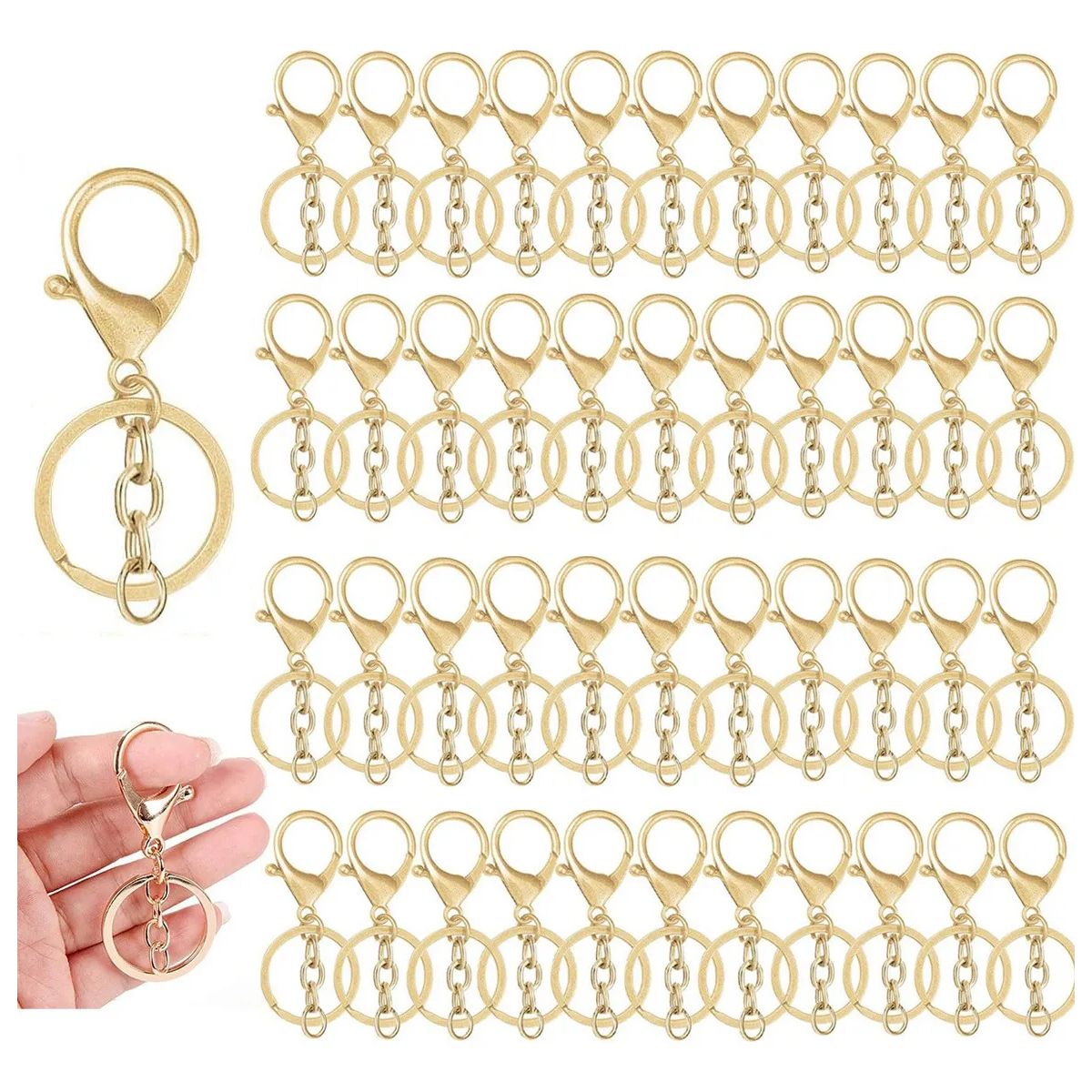 KUANGYE - Llavero Herraje Argolla Plana Broche Grande Cadena 50 Unidades