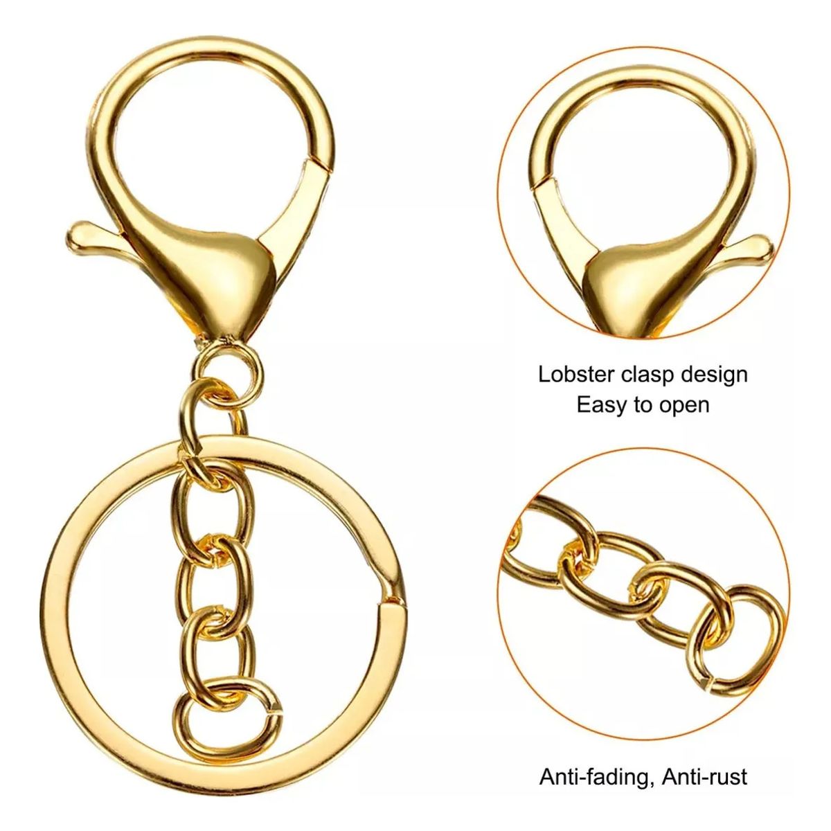 KUANGYE - Llavero Herraje Argolla Plana Broche Grande Cadena 50 Unidades