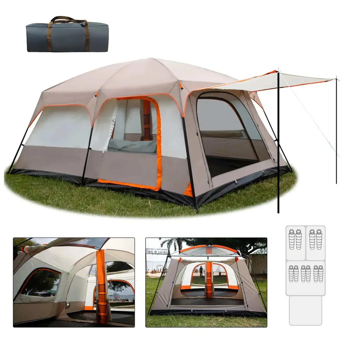 KUANGYE - Carpa Camping Tienda Familiar 8 A 12 Personas Impermeable