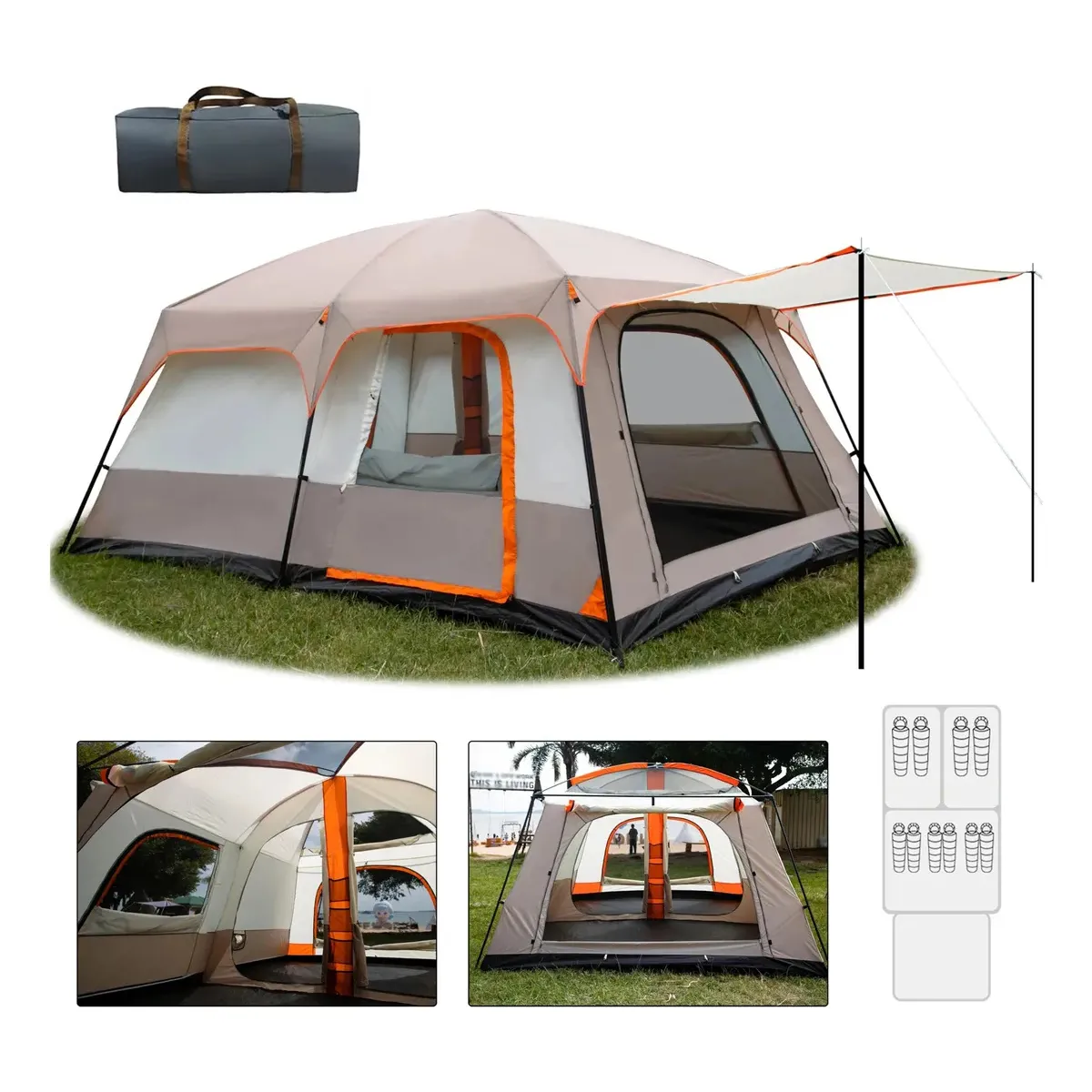 KUANGYE - Carpa Camping Tienda Familiar 8 A 12 Personas Impermeable