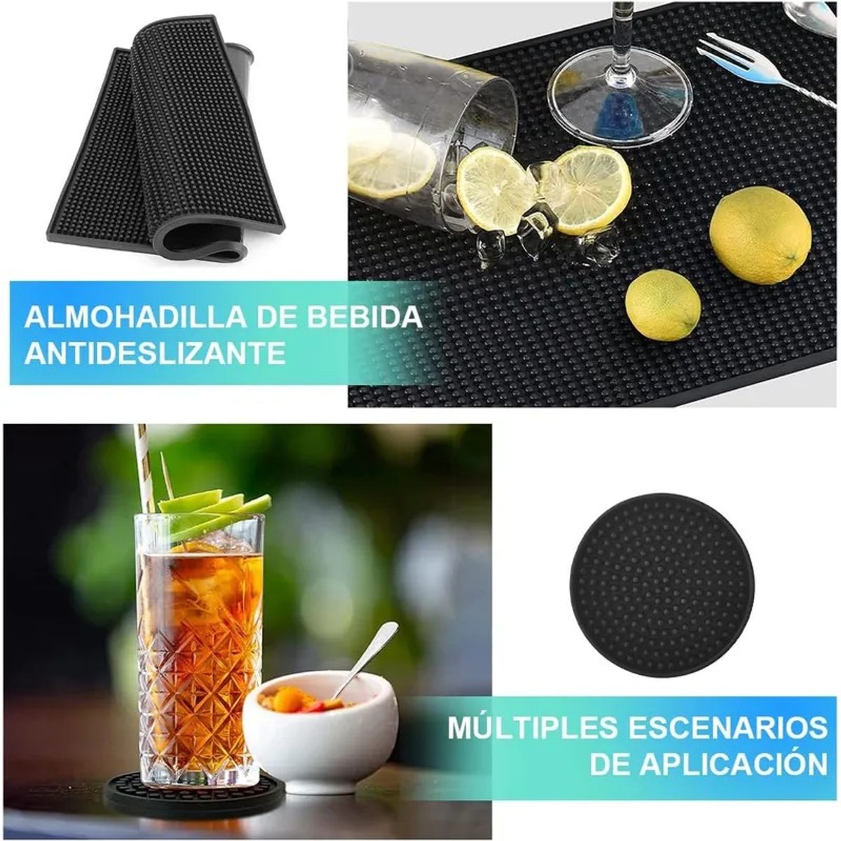 GENERICO - Goma Bar Negra 45 X 30 Cm Escurridor Vaso Copas