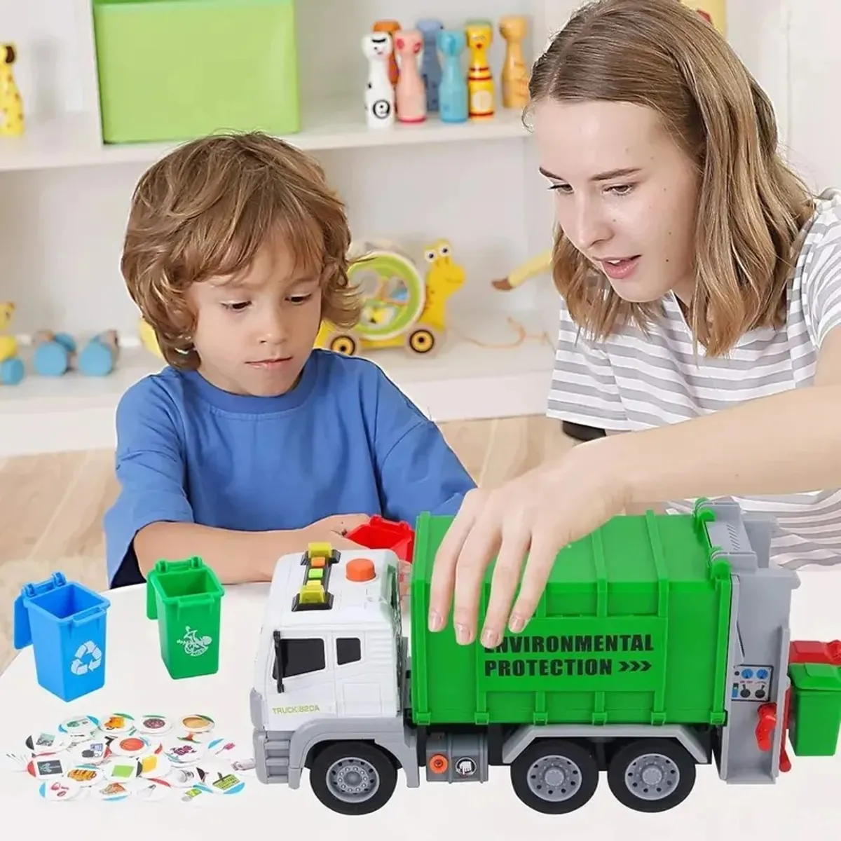 GENERICO - Camión De Basura Con 4 Botes De Basura Con Luz Y Sonido