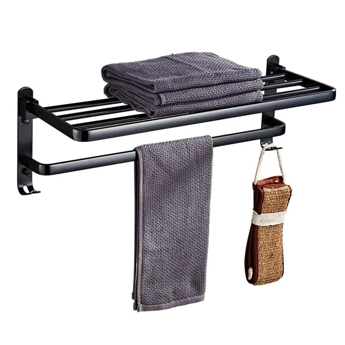 GENERICO - Soporte Plegable De Pared Para Toallas Aluminio Con Gancho Color Black 50cm