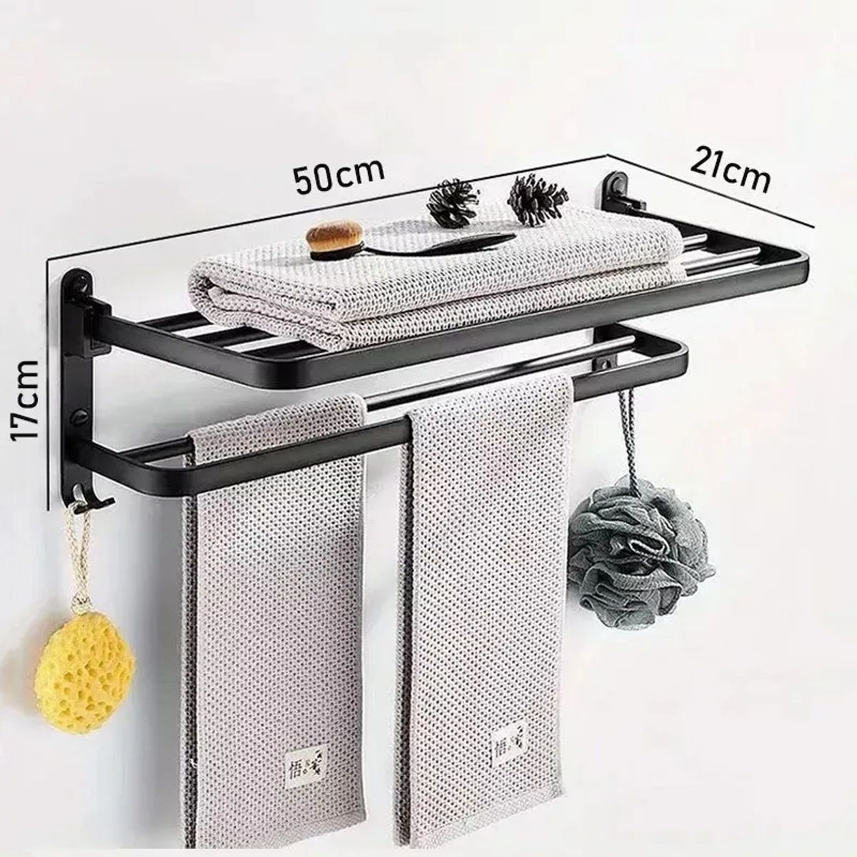 GENERICO - Soporte Plegable De Pared Para Toallas Aluminio Con Gancho Color Black 50cm