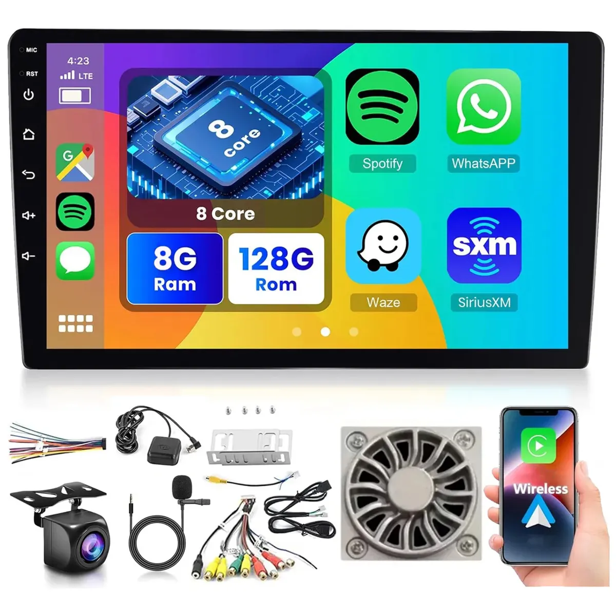 KUANGYE - Radio Auto Android Qled De 9 Con 8gb Ram 128gb Rom Carplay