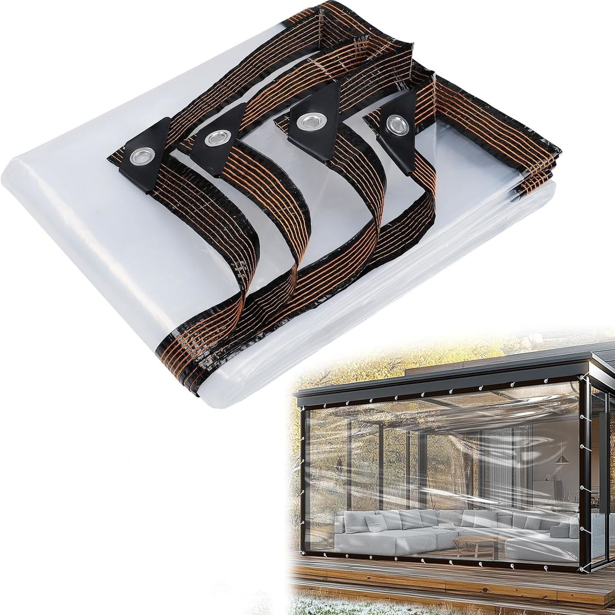 KUANGYE - 2 x 6 M Lonas Transparentes Resistentes Impermeables UV Con Ojales.