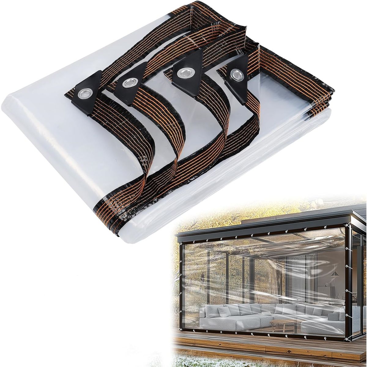 KUANGYE - 2 x 6 M Lonas Transparentes Resistentes Impermeables UV Con Ojales.