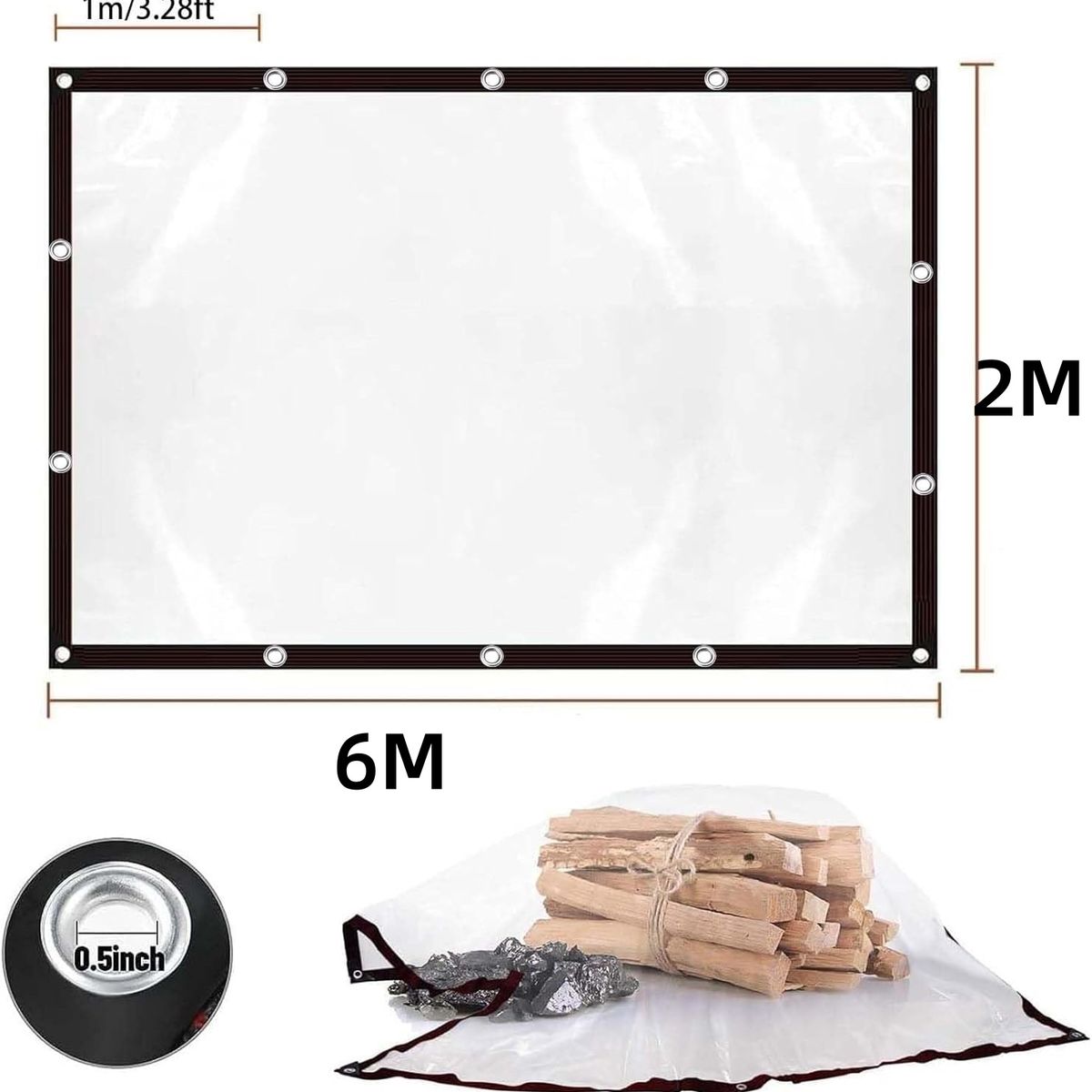 KUANGYE - 2 x 6 M Lonas Transparentes Resistentes Impermeables UV Con Ojales.