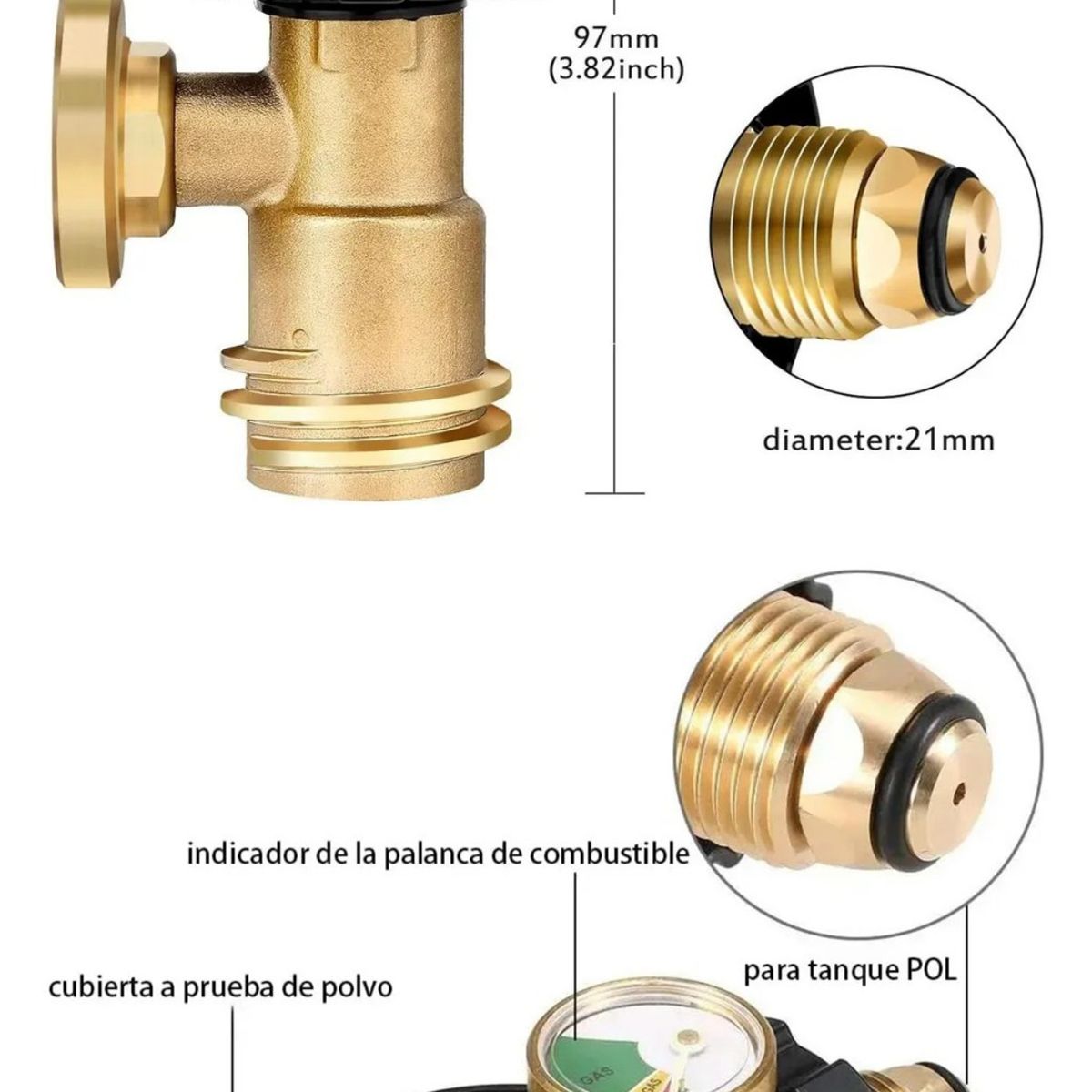 KUANGYE - Manómetro Medidor Adaptador Tanque De Gas Lp Pol Qcc1 Tipo1