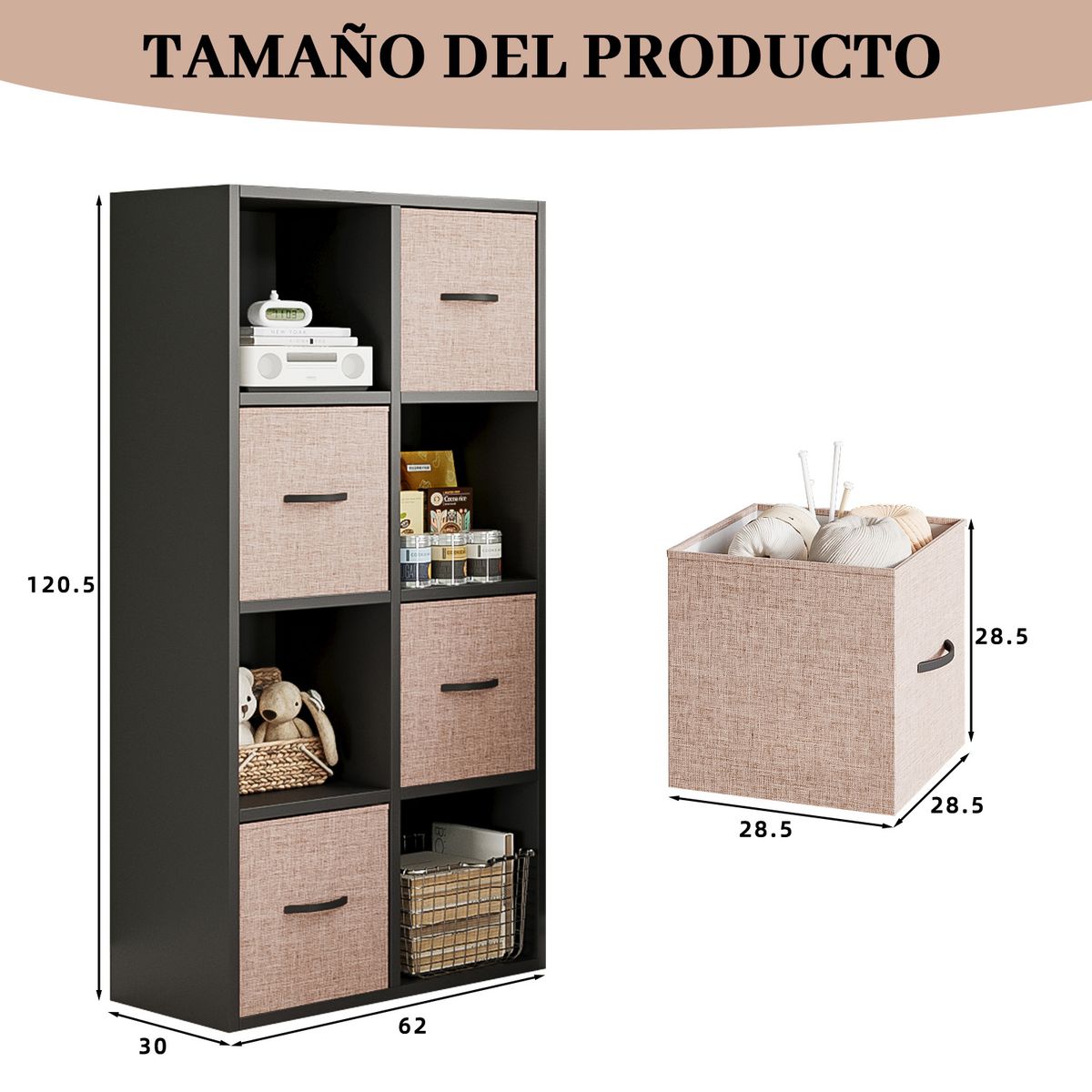 ROHE - Estanteria Librero 4+4+4 Color Negro 120 x 62 x 30cm