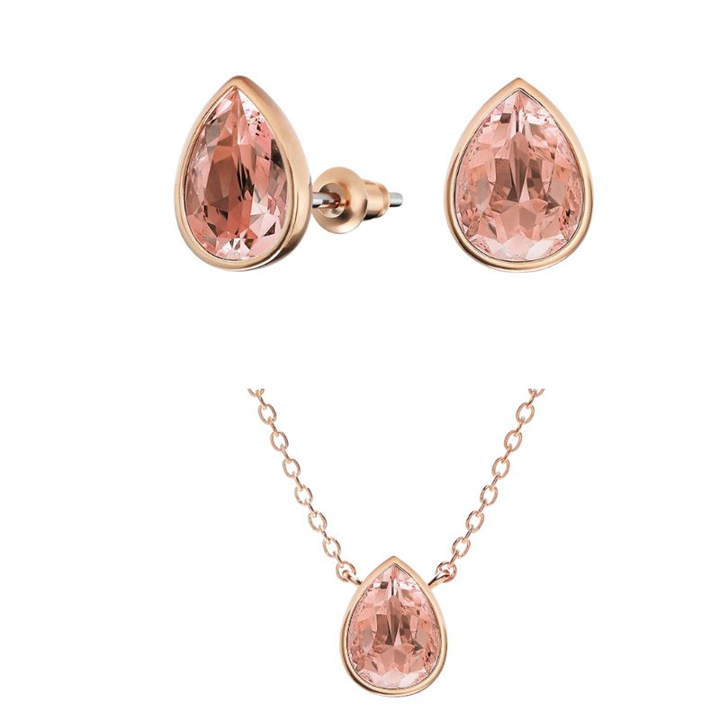 BLOOM CRYSTAL - Set Collar y Aros Lágrima Cristal de Austria Rosa Vintage  Oro Rosa