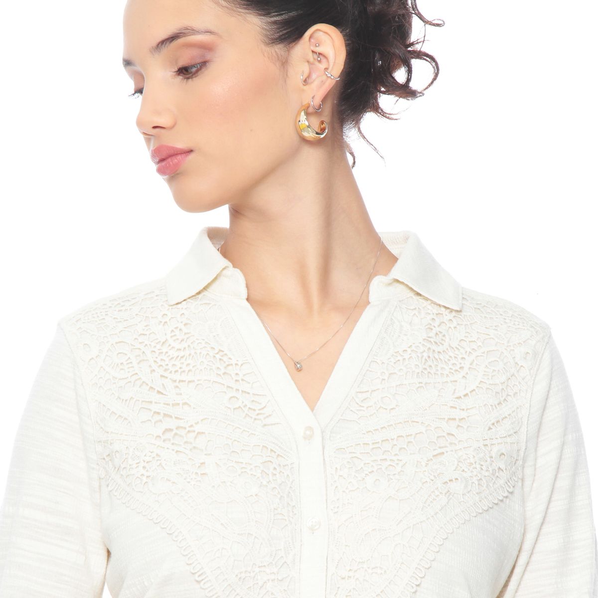 WADOS - BLUSA MANGA 34 SOLIDA CON ENCAJE EN DELANTERO ESCOTE V