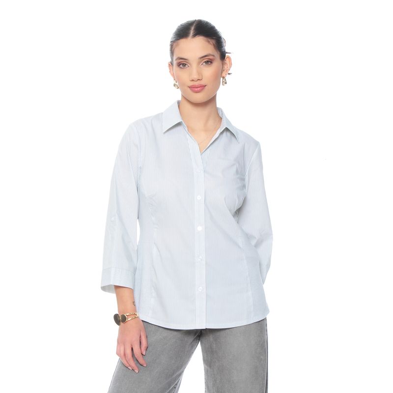 WADOS - BLUSA MANGA 3/4 LISTADA  ABOTONADA EN DELANTERO