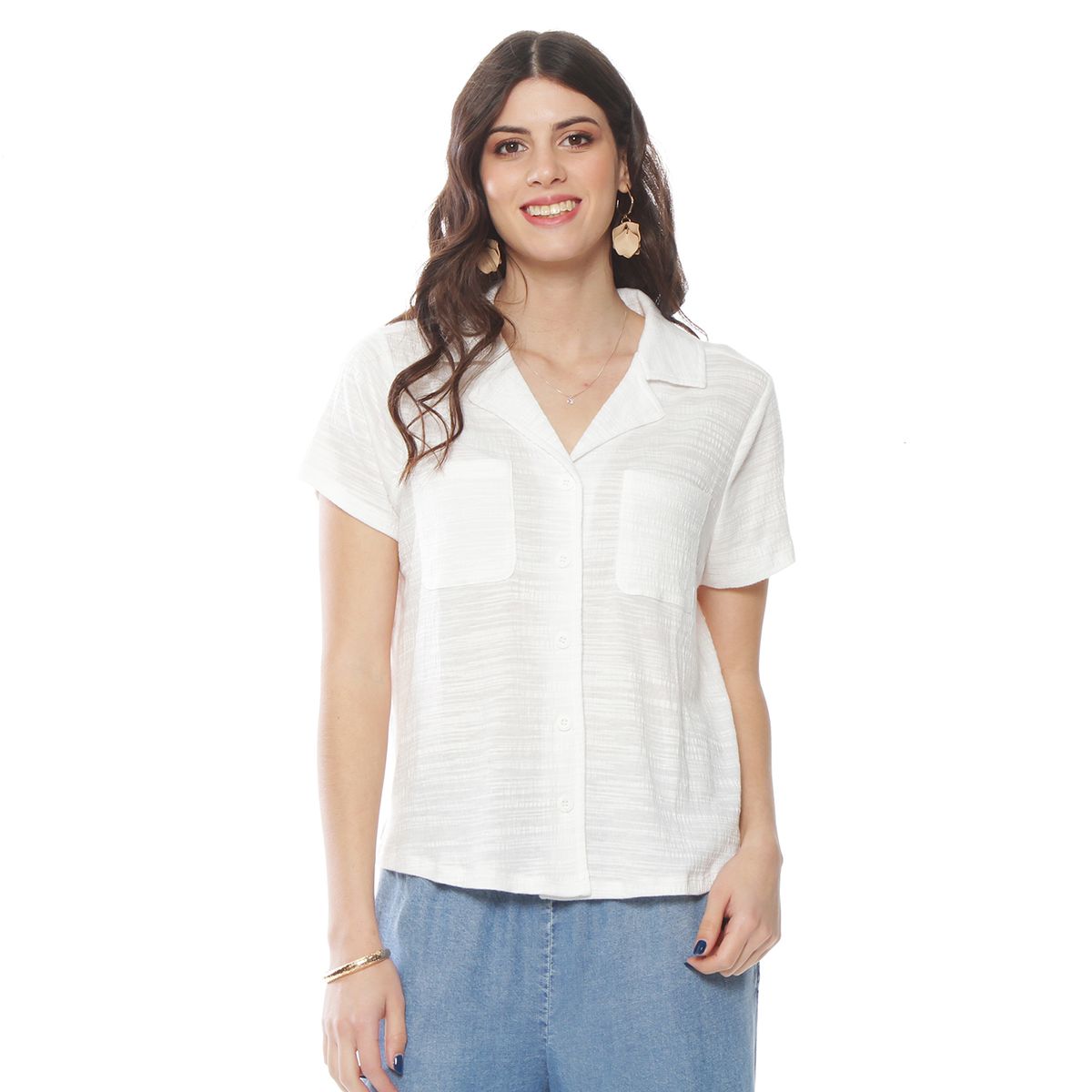 WADOS - BLUSA MANGA CORTA ESCOTE V CON CUELLO Y BOLSILLOS