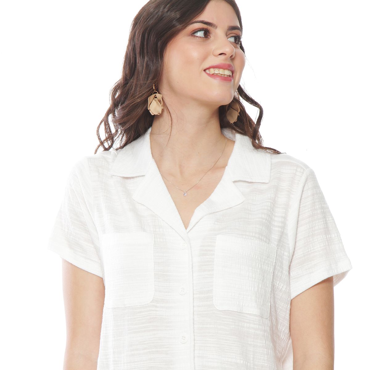 WADOS - BLUSA MANGA CORTA ESCOTE V CON CUELLO Y BOLSILLOS