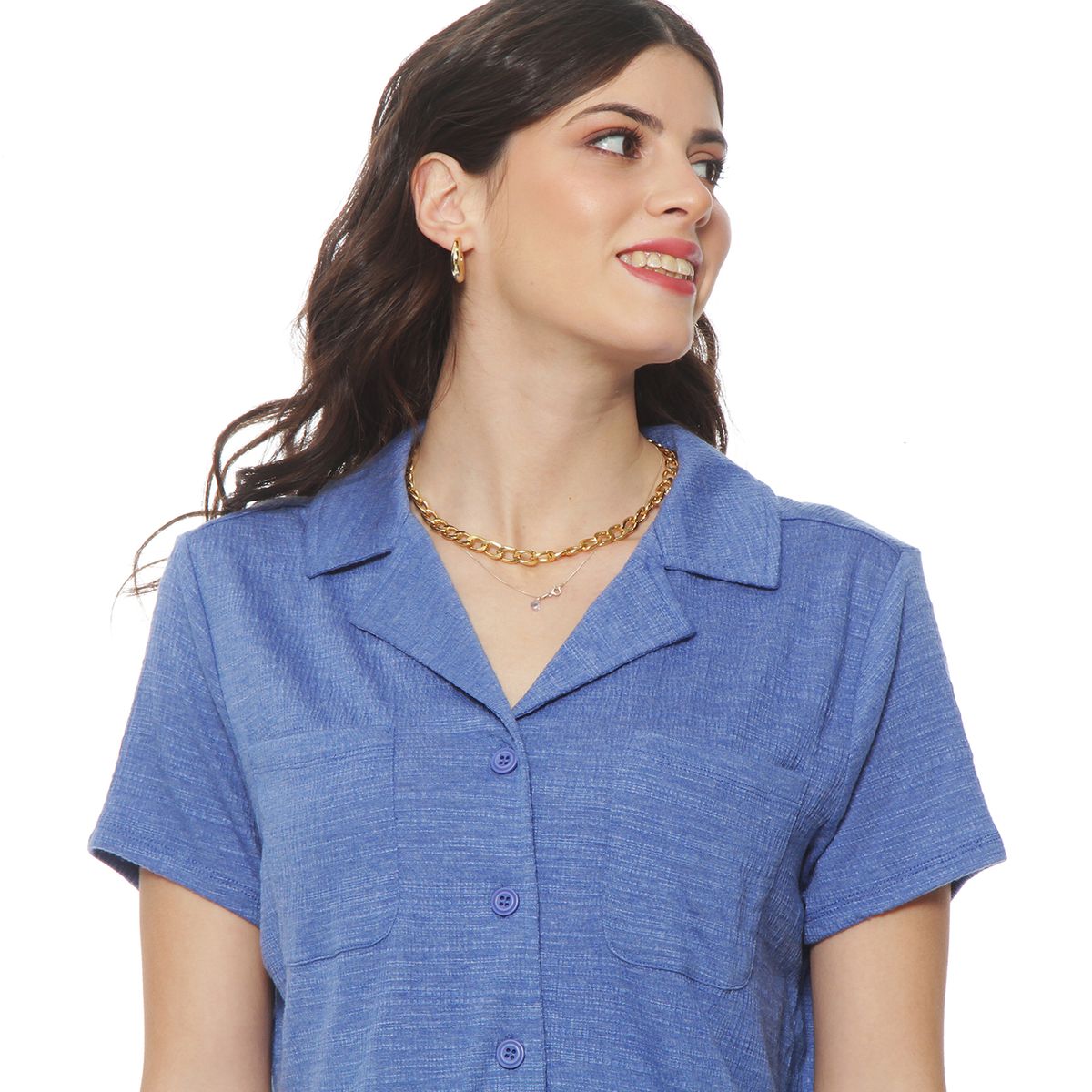 WADOS - BLUSA MANGA CORTA ESCOTE V CON CUELLO Y BOLSILLOS