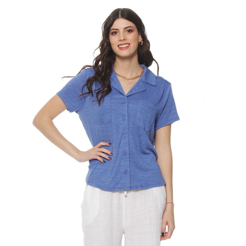 WADOS - BLUSA MANGA CORTA ESCOTE V CON CUELLO Y BOLSILLOS