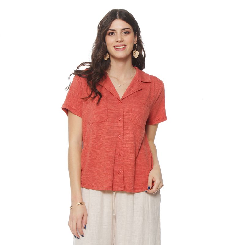 WADOS - BLUSA MANGA CORTA ESCOTE V CON CUELLO Y BOLSILLOS