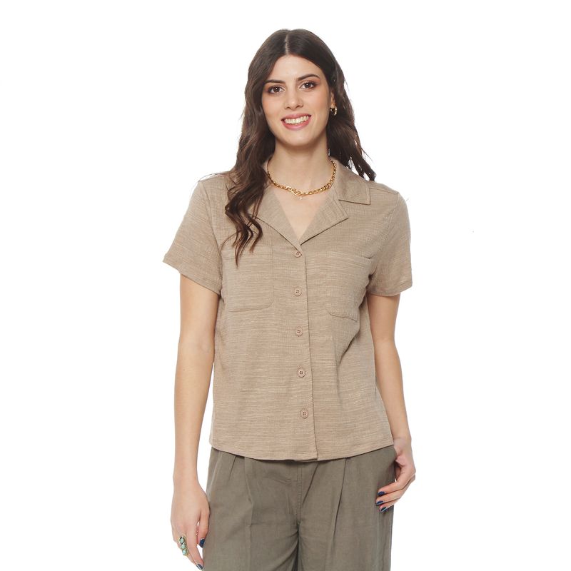 WADOS - BLUSA MANGA CORTA ESCOTE V CON CUELLO Y BOLSILLOS
