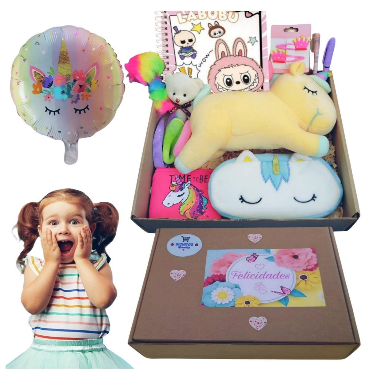 GENERICO - Set de regalo peluche muñeco unicornio más accesorios kawaii