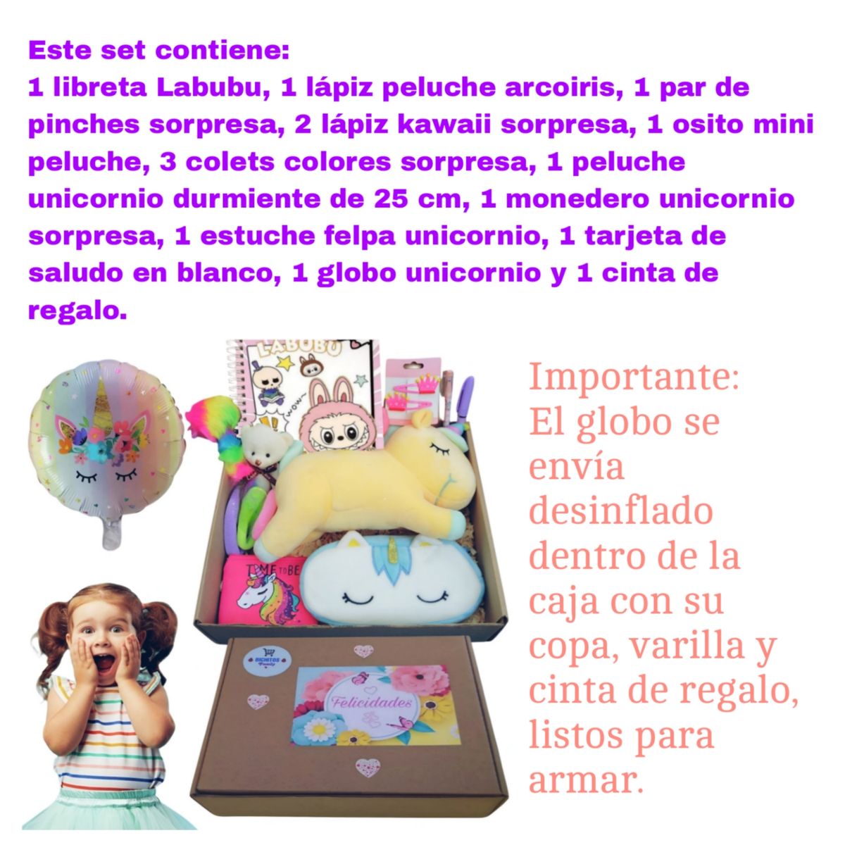 GENERICO - Set de regalo peluche muñeco unicornio más accesorios kawaii