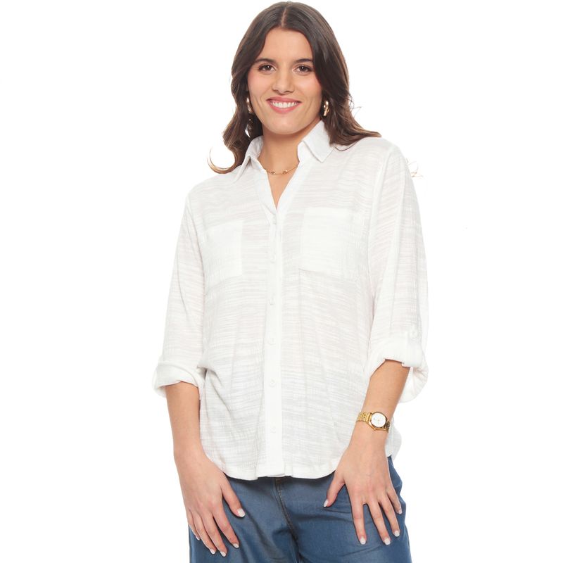 WADOS - BLUSA MANGA LARGA SOLIDO ESCOTE V ABOTONADA EN DELANTERO