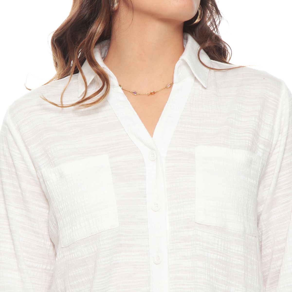 WADOS - BLUSA MANGA LARGA SOLIDO ESCOTE V ABOTONADA EN DELANTERO