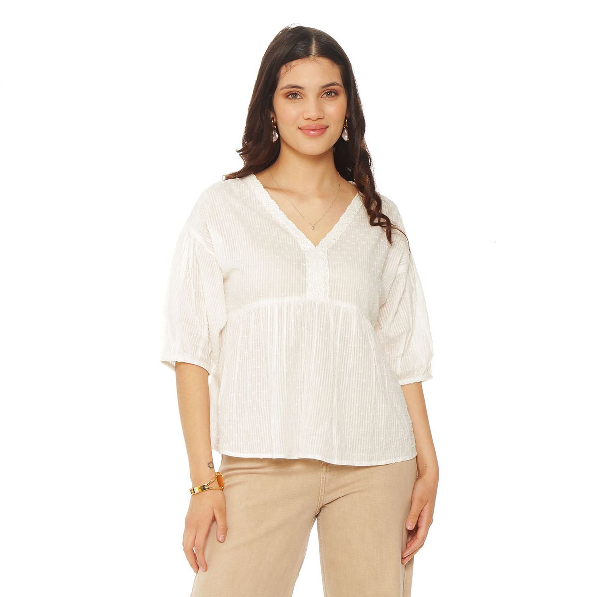 WADOS - BLUSA MANGA CORTA BRODERY ESCOTE V