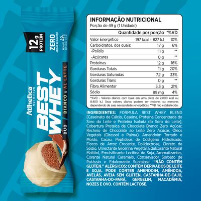 Imagen 2 del producto BOX DE 12 BARRAS BEST WHEY 12G DUO( CHOCOLATE BLANCO Y DE LECHE)- ATLHETICA