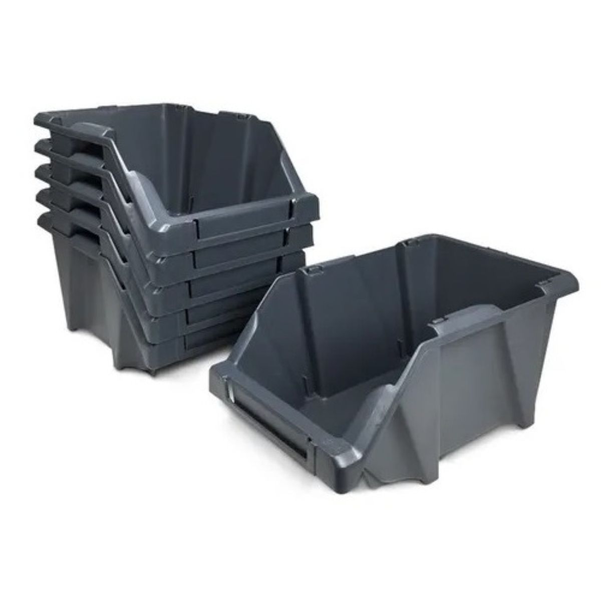 REYPLAST - SET X 6 ORGANIZADORES APILABLE 10  GRIS OSCURO  REYPLAST