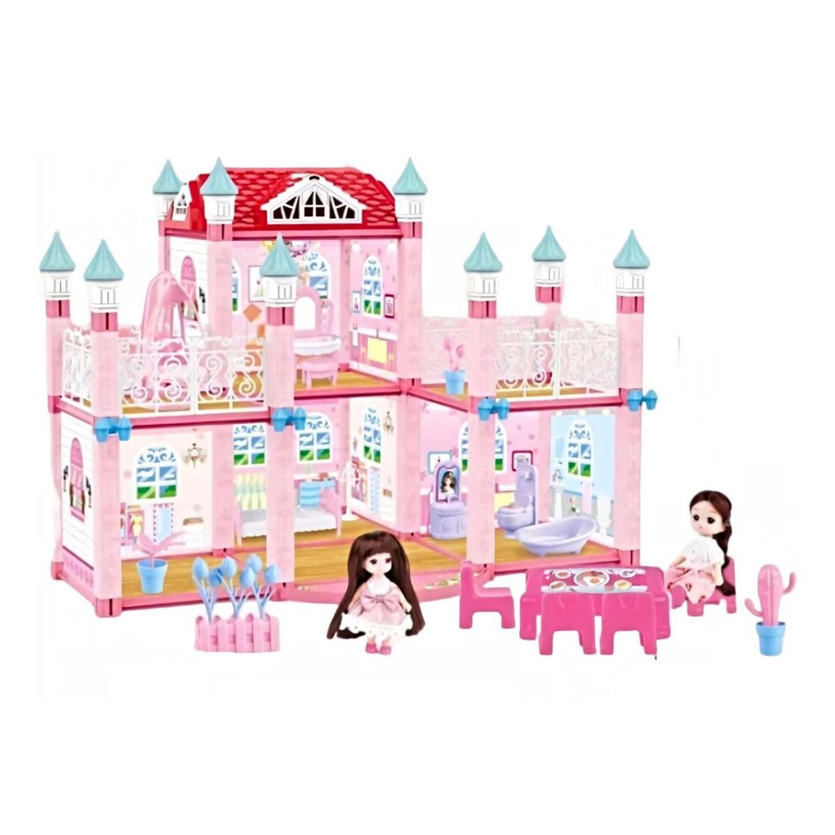 GENERICO - Casa De Muñeca Castillo De Princesa 148pcs Juguete Niña Rosa