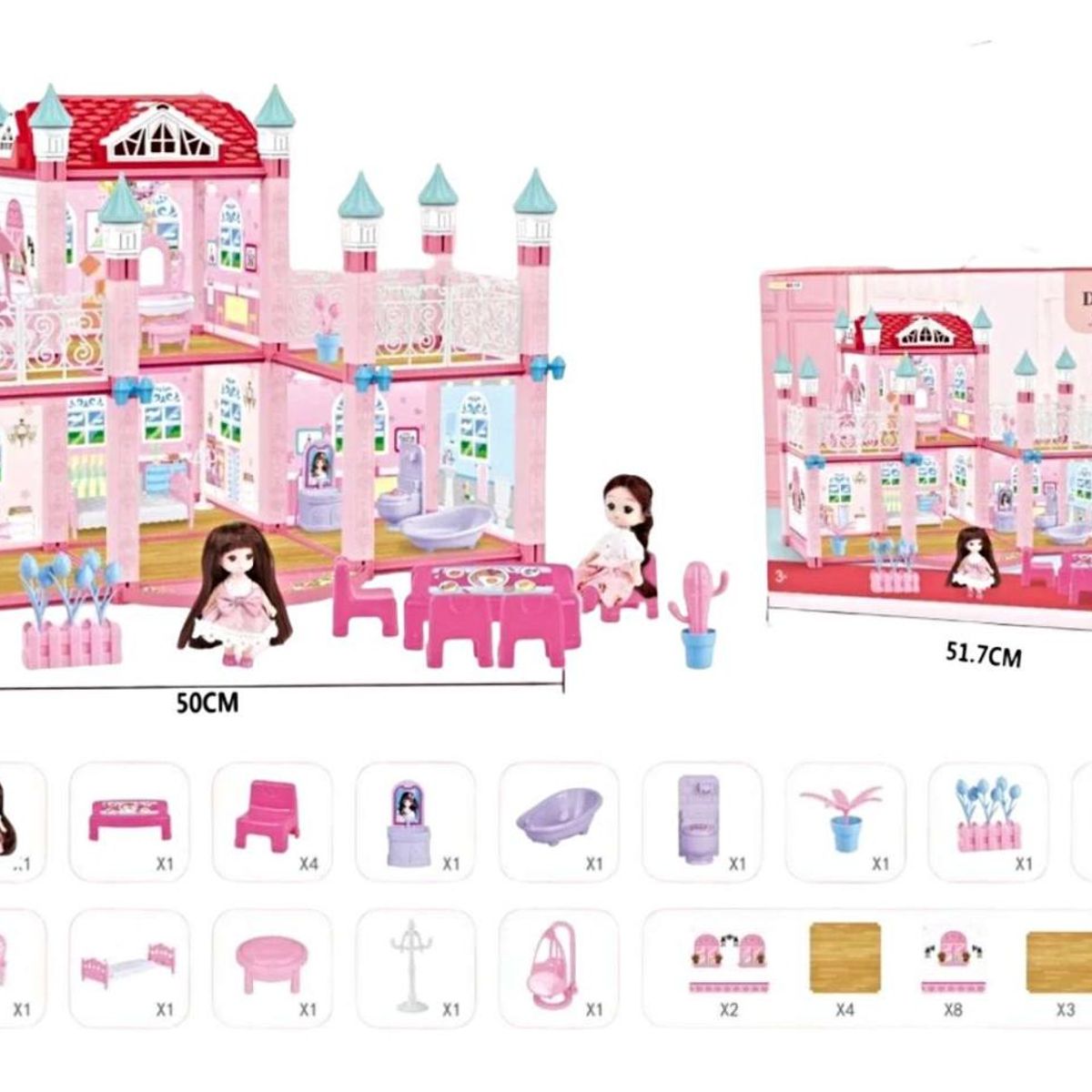 GENERICO - Casa De Muñeca Castillo De Princesa 148pcs Juguete Niña Rosa