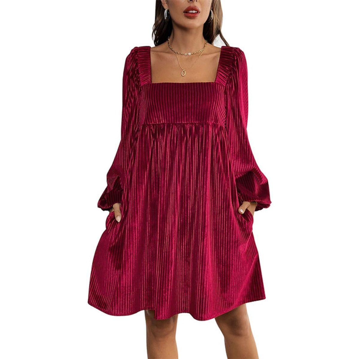 GIOIO - Vestido Terciopelo Fluido Escote Cuadrado Espalda Descubierta Elegante​
