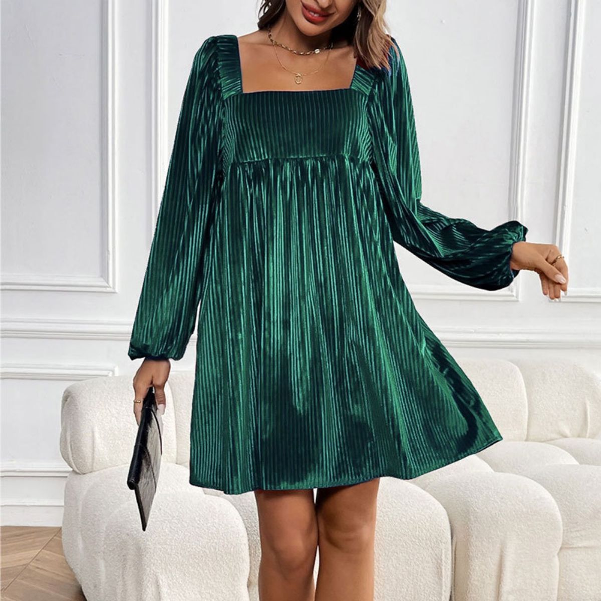 GIOIO - Vestido Terciopelo Fluido Escote Cuadrado Espalda Descubierta Elegante​