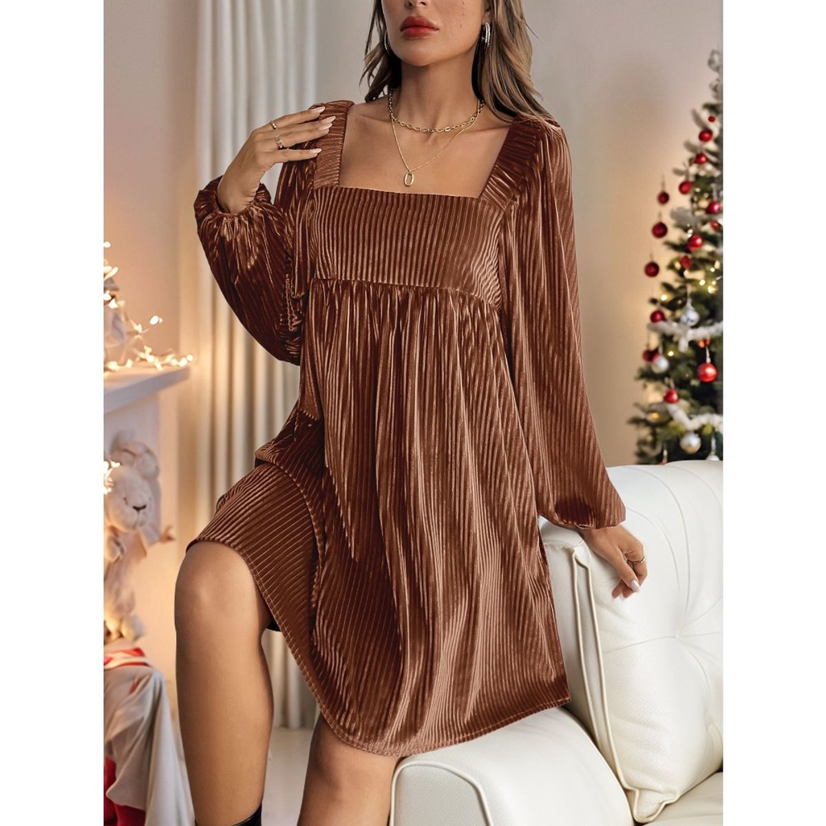 GIOIO - Vestido Terciopelo Fluido Escote Cuadrado Espalda Descubierta Elegante​