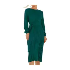 GIOIO - Vestido Punto Plisado Figura Esbelta Midilargo Básico​ Verde