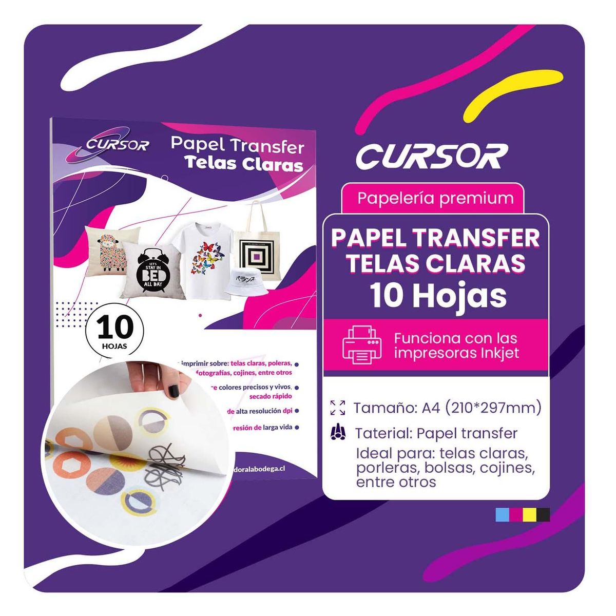 CURSOR - Papel Transfer Telas Claras 10 Hojas A4 Cursor