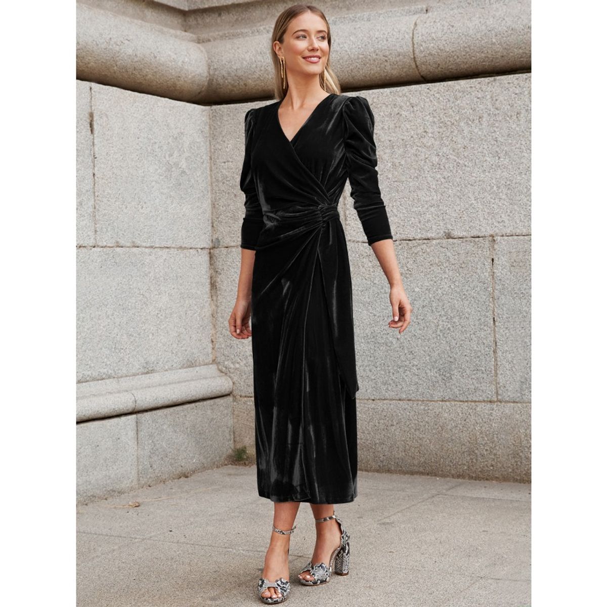 GIOIO - Vestido Gala Terciopelo Estilo Francés Elegante Manga Larga Diseñador​