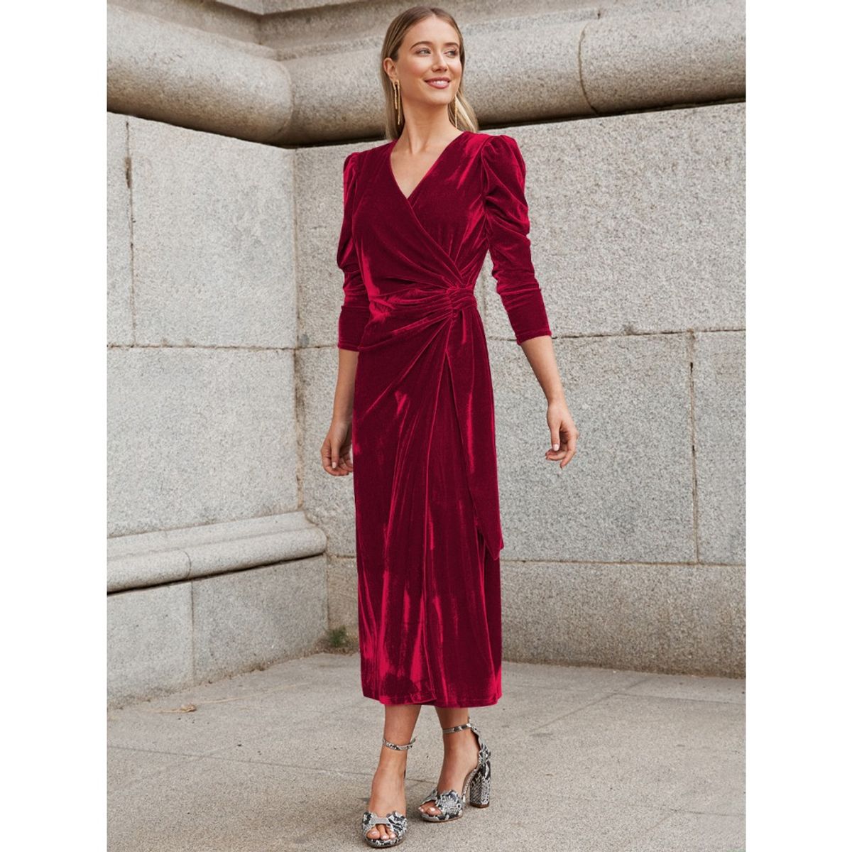 GIOIO - Vestido Gala Terciopelo Estilo Francés Elegante Manga Larga Diseñador​