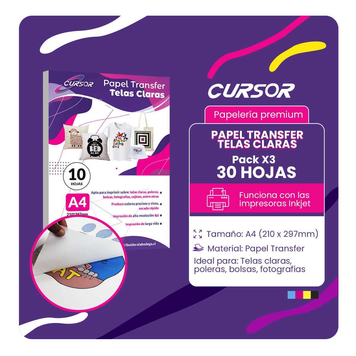 CURSOR - Papel Transfer Telas Claras 30 Hojas