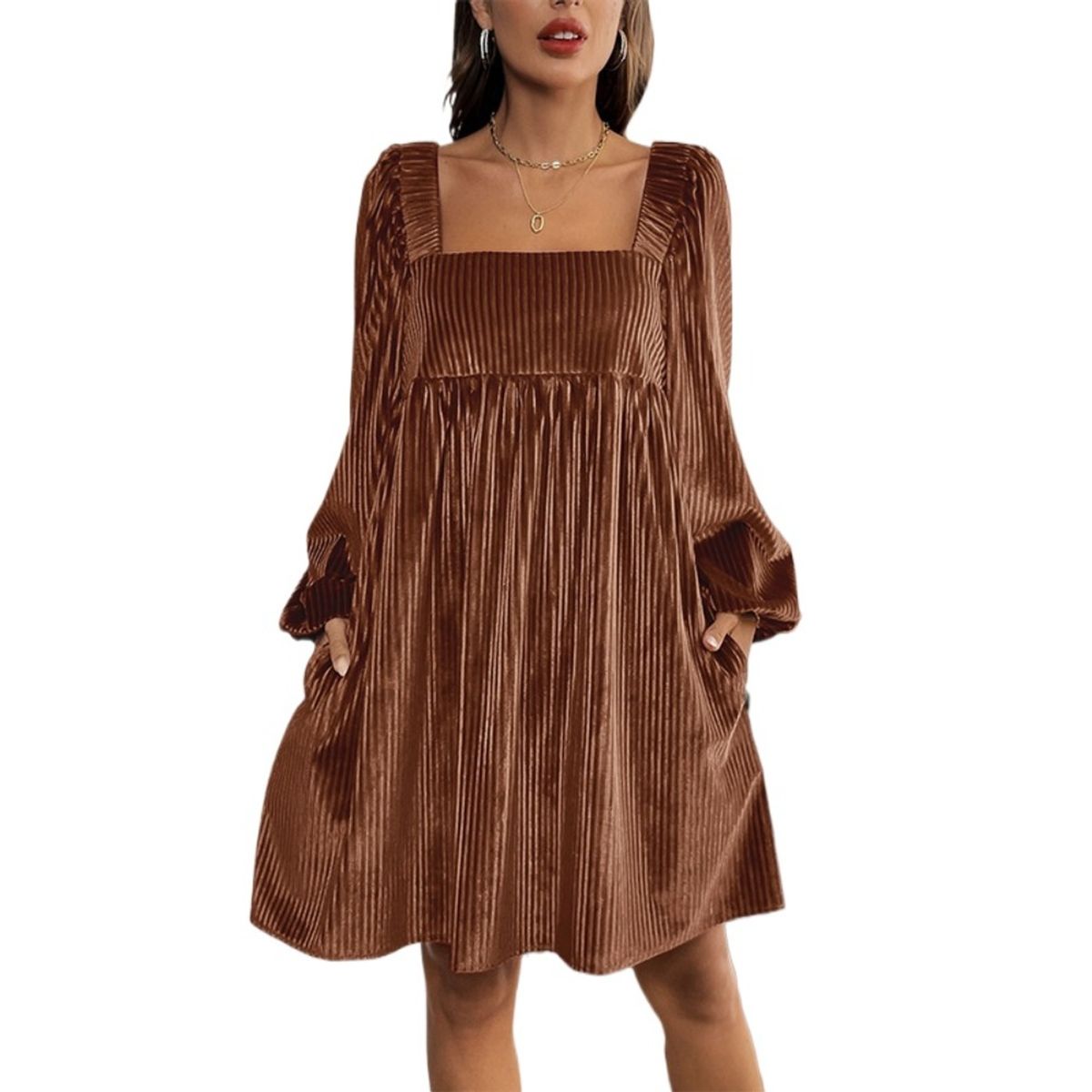 GIOIO - Vestido Terciopelo Fluido Escote Cuadrado Espalda Descubierta Elegante​