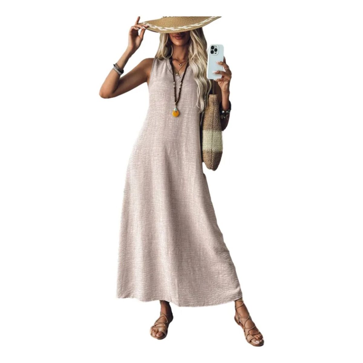 GIOIO - Vestidos Casual Cómodos De Mujer Vestidos De Playa Sueltos Beige