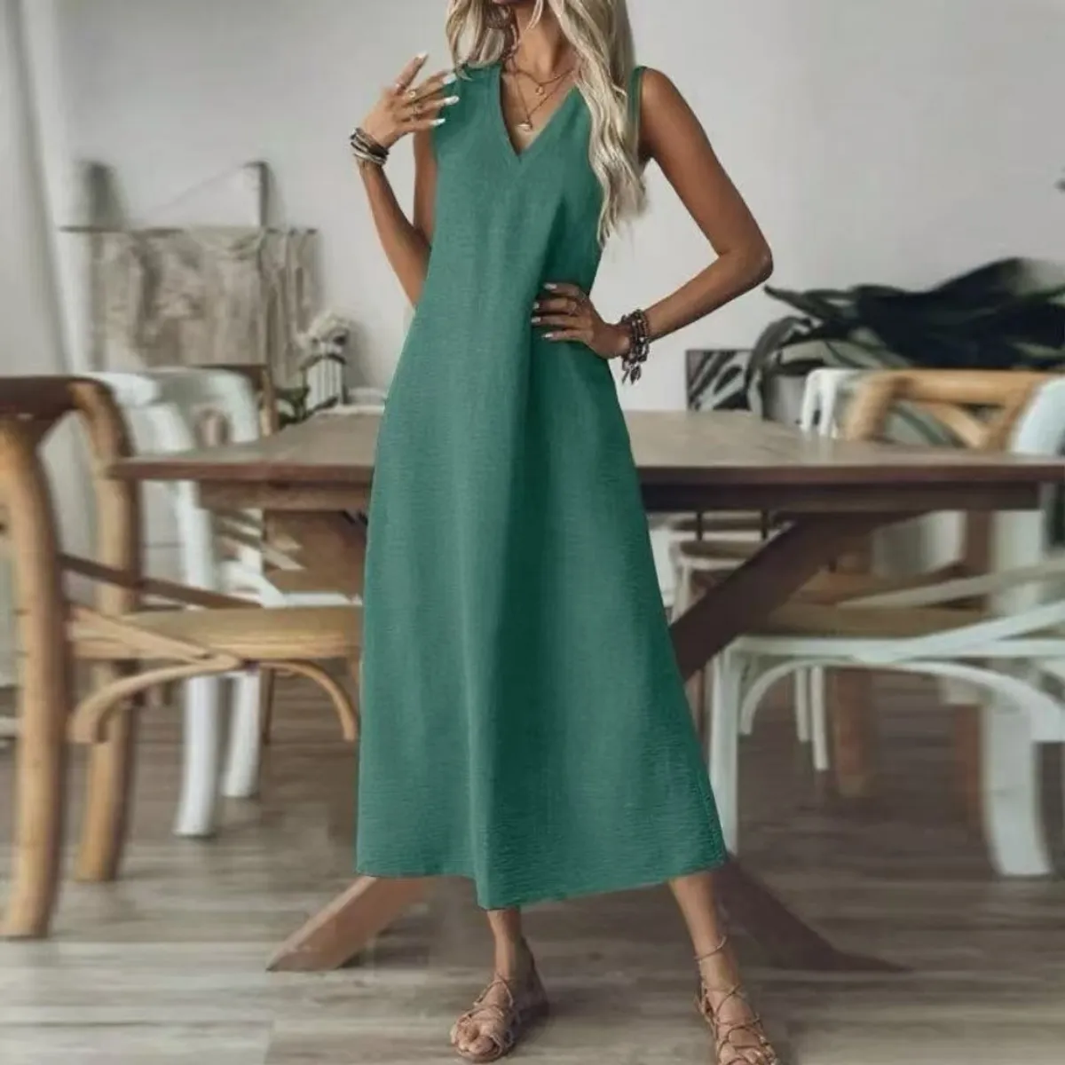 GIOIO - Vestidos Casual Cómodos De Mujer Vestidos De Playa Sueltos Verde