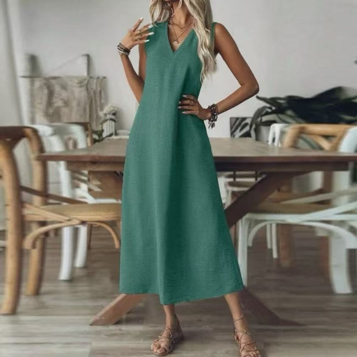 GIOIO - Vestidos Casual Cómodos De Mujer Vestidos De Playa Sueltos Verde