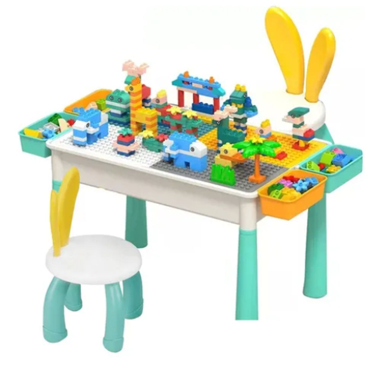 GENERICO - Juego Incluye Bloques 300pc , Mesa , 2 Silla, 4 Cajas Latera