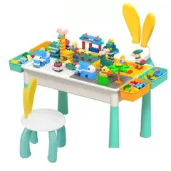 GENERICO - Juego Incluye Bloques 300pc , Mesa , 2 Silla, 4 Cajas Latera