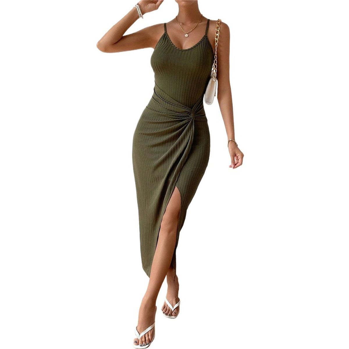 GIOIO - Vestido Floral Tirantes Finos Figura Esbelta Largo Elegante​ Verde