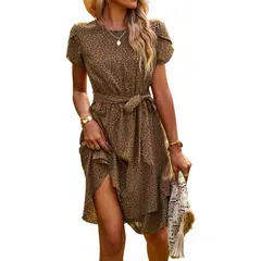 GIOIO - Vestido Elegante Cuello Redondo Lazos Ajustables Casual Figura Esbelta