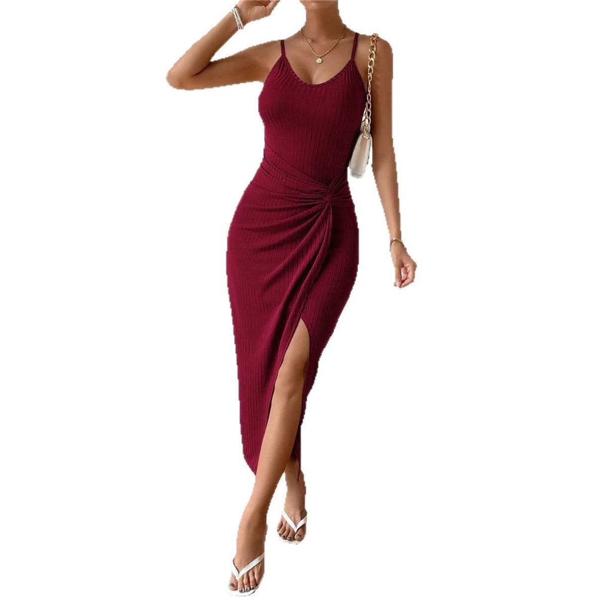 GIOIO - Vestido Floral Tirantes Finos Figura Esbelta Largo Elegante​ Rojo