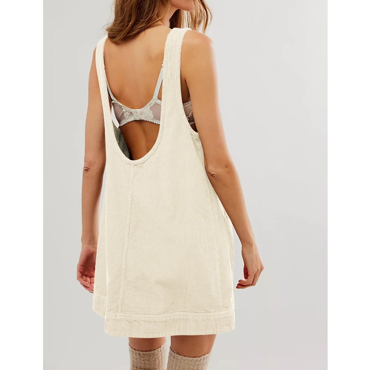 GIOIO - Vestido Pana Sin Mangas Urbano Casual Figura Esbelta​ Beige